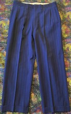 Vintage 60s Navy Blue Slacks Hand Made Unbranded 32x27 Pants Wool