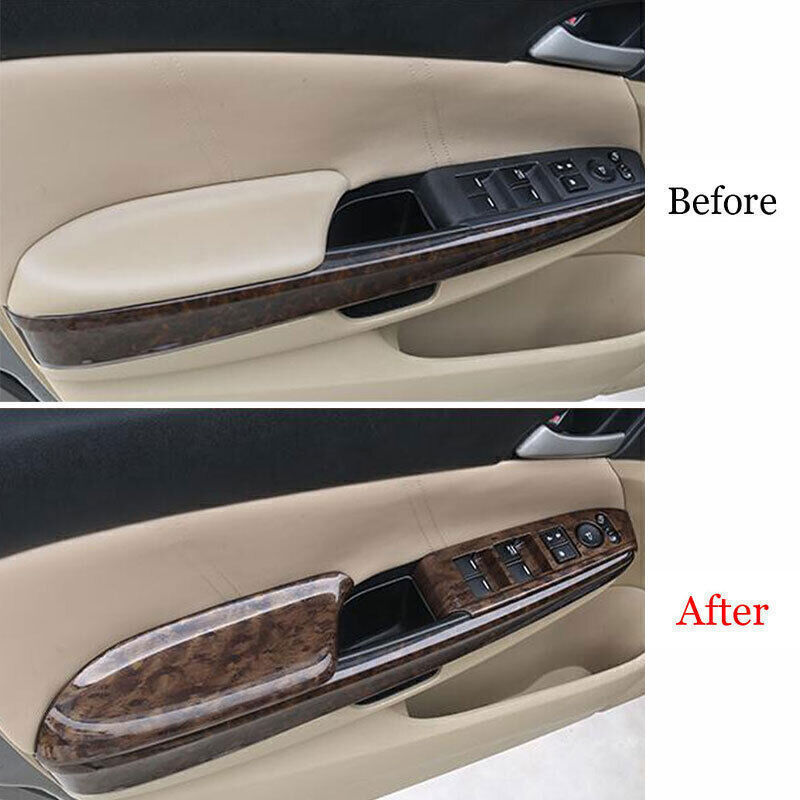 Fit For Honda Accord 2008-2013 Dark Wood Grain Window Lock Lift Panel Frame 8pcs