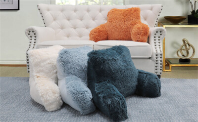 Plush Shaggy Backrest Pillow with Arms   Cozy Bed & Reading Support Cushion Gift