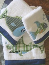 NEW Pottery Barn Kids Under the Sea BLUE SHARK TOWEL SET  3 pc Set  HOLIDAY