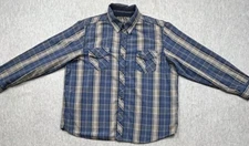Realtree Pearl Snap Western Shirt Mens 2XL Blue Plaid Lightweight Flap Pocket