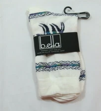 Womans b.ella White Navy Crew Socks size 9-11 Angel Fish Design Made in USA