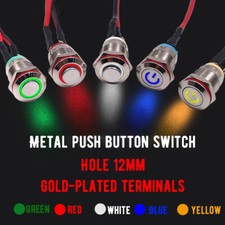 Momentary Metal 12mm Reset LED Illuminated ON/OFF Power Button Switch Waterproof