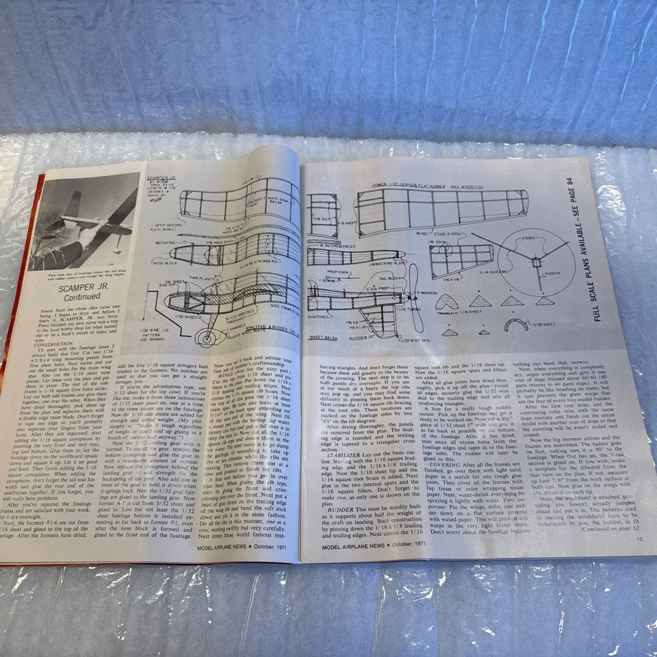 MODEL AIRPLANE NEWS Magazine October 1971 Scamper Jr F/F rubber - Image 4 of 4