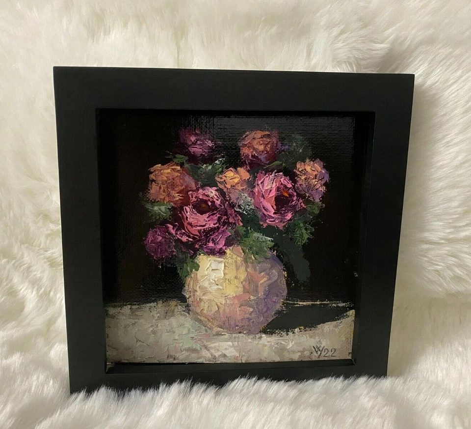 Cuchillo Paleta Rosas Naturaleza Maleta Pintura al Óleo Original Impresionismo Realismo 6x 6" Foto 3 de 4