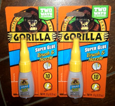 Lot of 2 Gorilla Super Glue Bottles -Brush  Nozzle- Each Bottle: 10g 0.35oz 