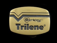 SA07146 VINTAGE 1970s  BERKLEY TRILENE  ADVERTISEMENT SOLID BRASS BELT BUCKLE