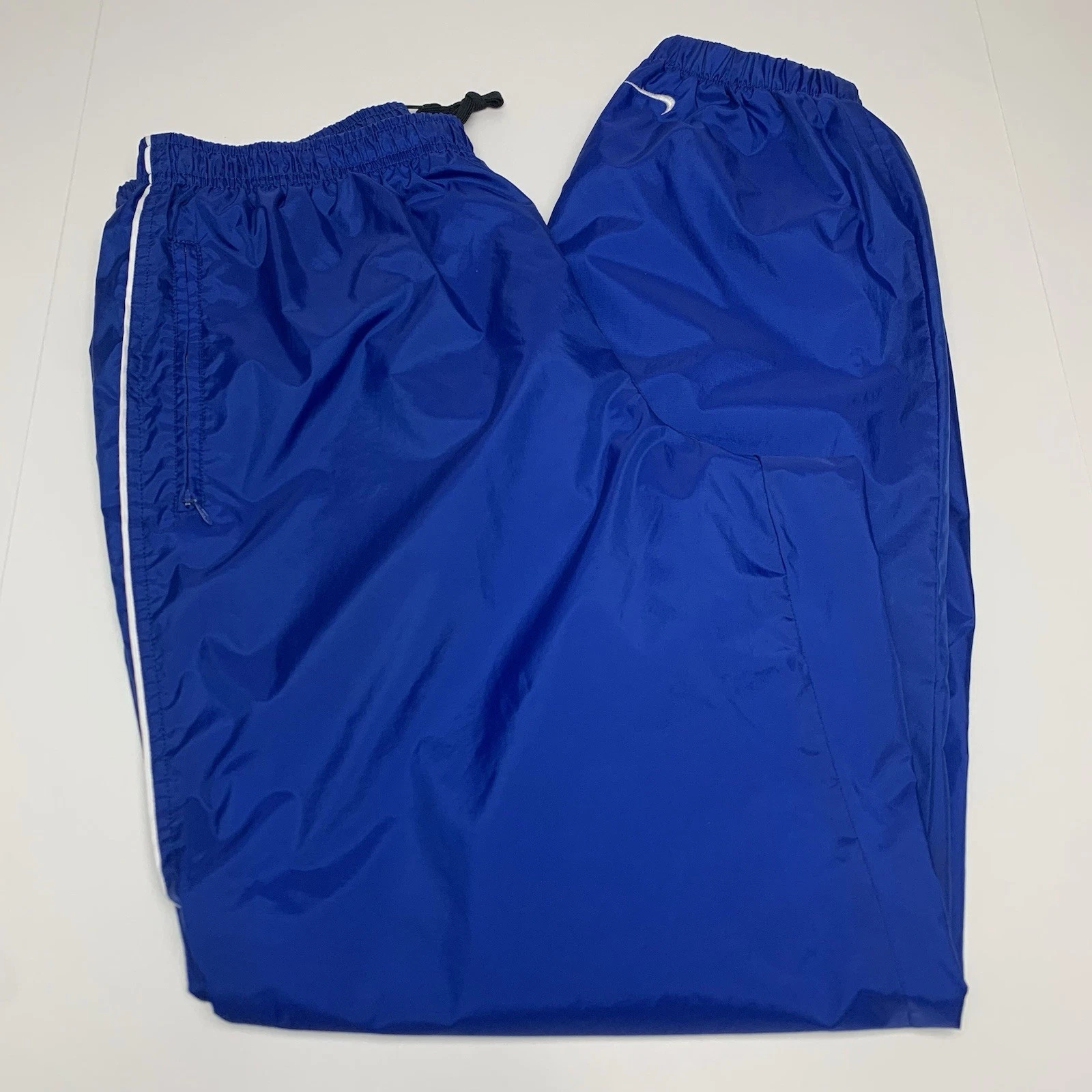 Y2K Nike Team Track Pants Vintage Blue Baggy Lined Ankle Zip Swoosh Mens Size XL