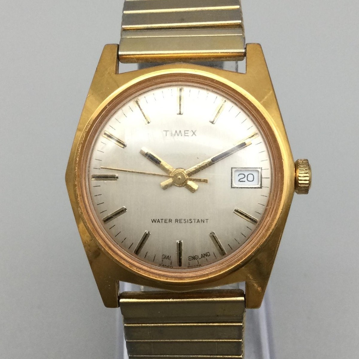 Vintage Timex Marlin Mens Watch 30mm Gold Tone Date Manual Wind 