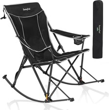 Oversized Folding Rocking Camping Chair w Buckle 500lbs High Back