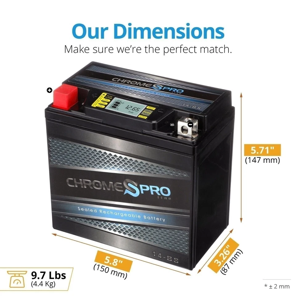 Batería YTX14-BS Chrome Pro Series Alto Rendimiento iGel Powersport con LCD Foto 2 de 4