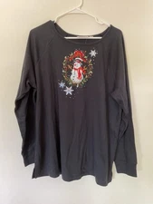 NWT Quacker Factory Multicolor Embellished Knit Winter Snowman Top Size XL