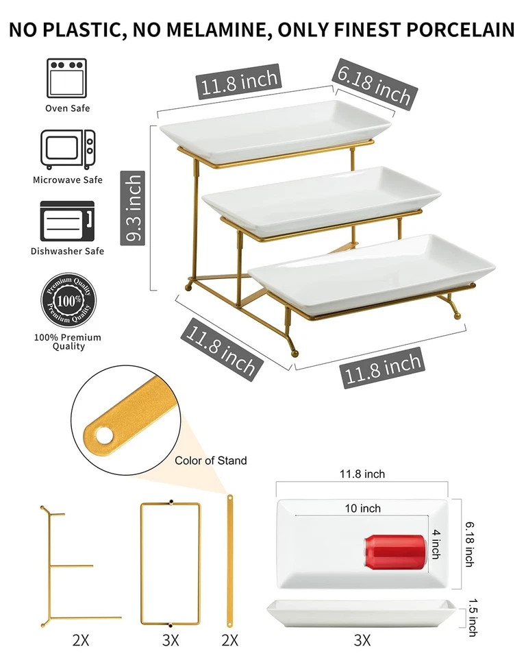 3 Tier Serving Stand Porcelain Serving Platter Tier Serving Trays with Collap... - Image 2 of 4