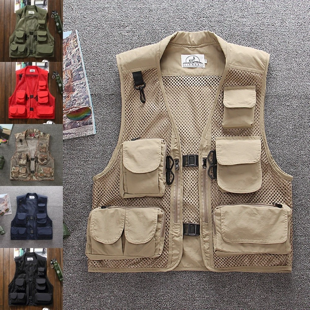 Outdoor Men Workwear Vest Multi Pockets Hiking Vest Workwear Gilet Casual
