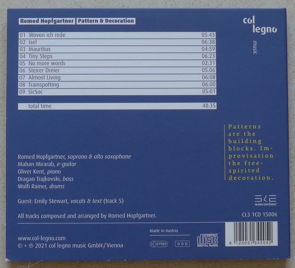 Romed Hopfgartner - Pattern & Decoration (Col Legno Audio CD) - Bild 2 von 2