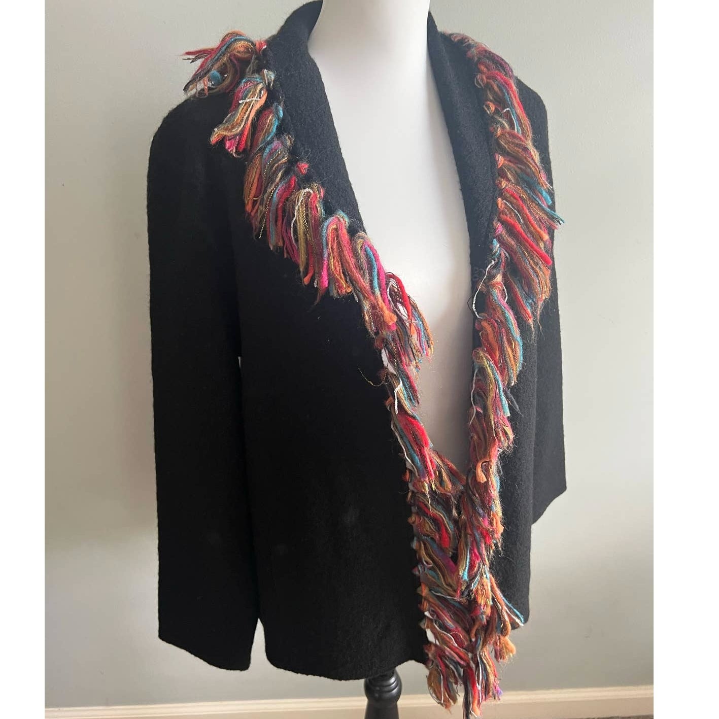 Ruby Rd Wool Jacket Black Open Front Multicolor F… - image 1