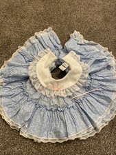 Vintage Bryan Blue Circle Dress Long Sleeve Lace Floral Ruffle Ribbon 3-6 Months