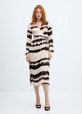 NWT MANGO MNG $100 ECRU BROWN TIE-DYE PLEATED SHIRT DRESS SZ L US 8