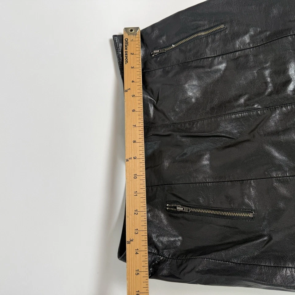 Falda halógena Nordstrom negra 100 % cuero genuino real 4 Midi Chic City Foto 3 de 4