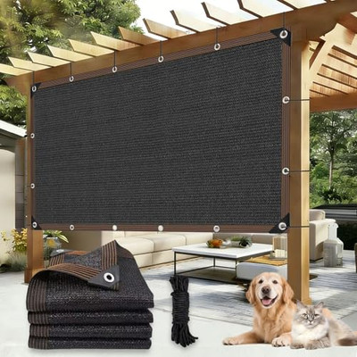 Black 80% HDPE Shade Cloth with Grommets - UV Block for Dog Run, Lawn & Backyard