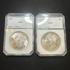 1886 P & 1881 S Morgan Silver Dollars MS $1 PCI Green Labels