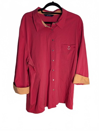 Penningtons Women's Coral Button-Up Blouse with Contrast Cuffs size 24