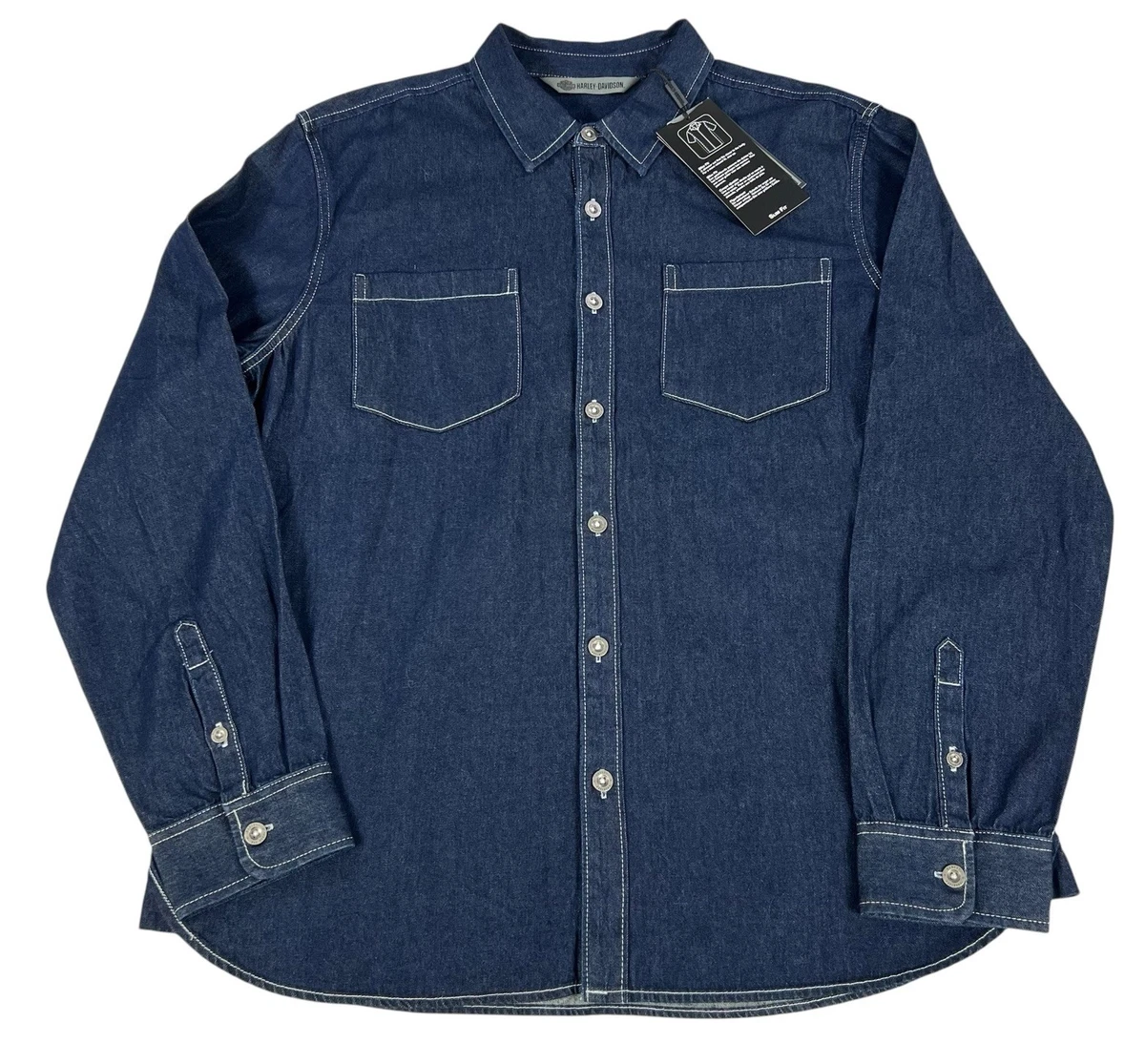 Harley-Davidson Denim Long Sleeve Casual Button-Down Shirts for
