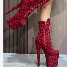 Sexy Womens Nightclub Dance Fashion Show Large Sz High Heels Leopard Print Boots