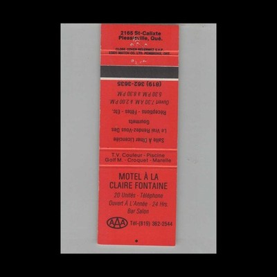 Matchbook Cover Motel A La Claire Fontaine Plessisville QC #2