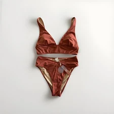 CUPSHE Women's Orange Sparkle Gold High Waisted Bikini Two Piece NWT