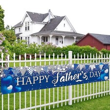 Happy Father's Day Banner Backdrop Decoration I Love Dad Blue Sliver Glitter