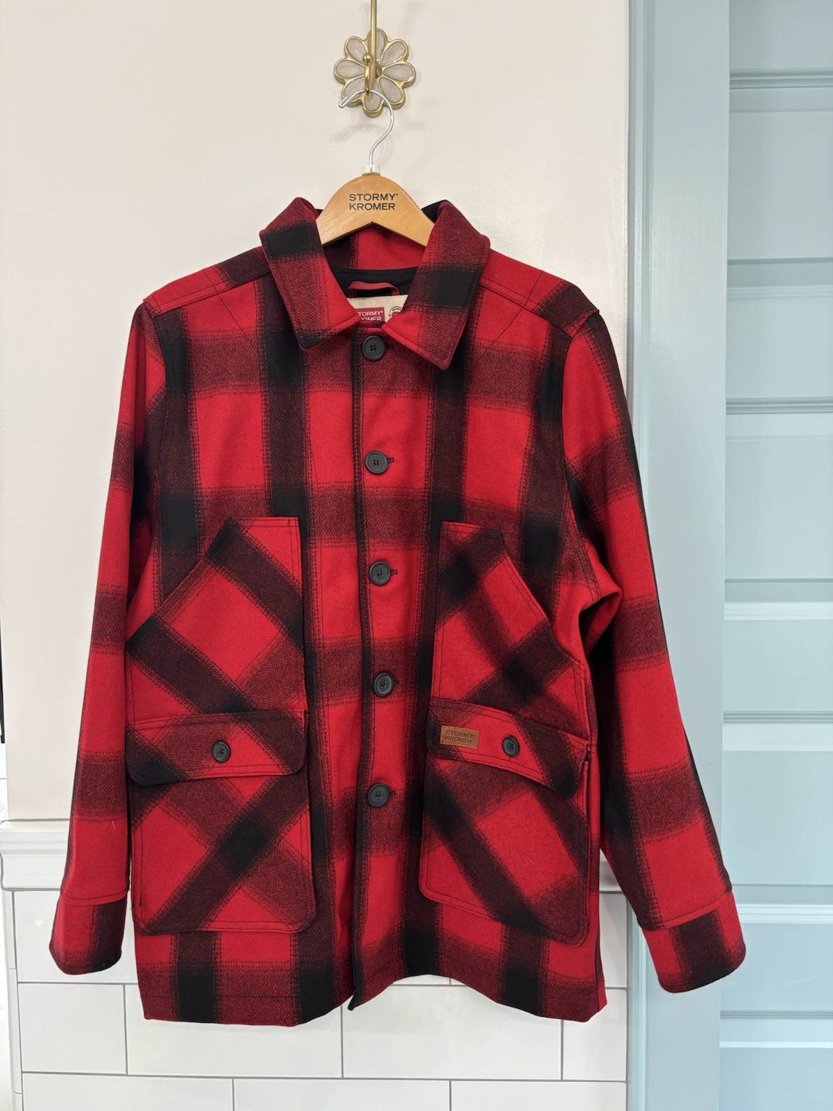 Stormy Kromer Wool Mackinaw Cruiser Coat Red Black Buffalo Plaid Men’s M NEW NWT