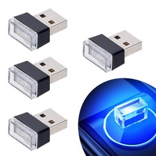 4PCS USB Car LED Lights Mini Ambient Interior Lamp Blue Universal