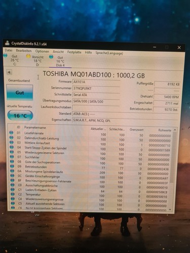 Toshiba Mobile HDD MQ01, 2.5", 8MB Cache, 9,5mm, SATA 3Gb/s, (MQ01ABD100)