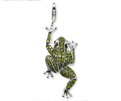 925 Sterling Silver Frog Leap Pendant Charm Olive Green Gemstone Gift