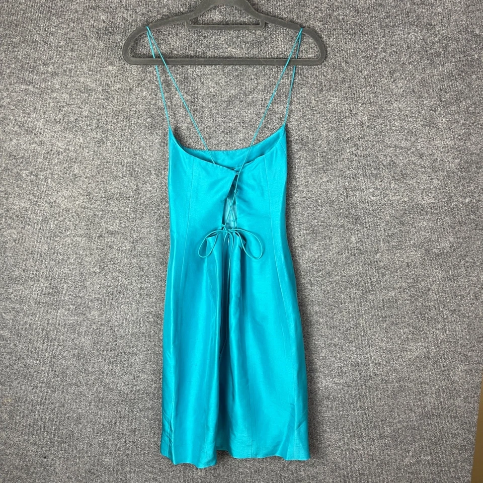 Mini Vestido Vintage Ralph Lauren 100% Seda Espalda Abierta Cóctel Turquesa Talla 6 Foto 2 de 4