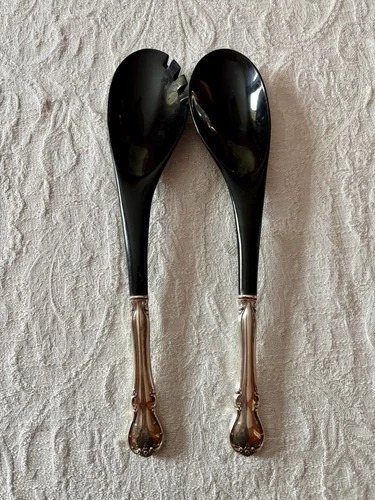 Towle French Provincial Salad Serving Set Sterling Silver Black Ebony