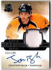 2011-12 Upper Deck The Cup Rookie Patch Auto JONATHON BLUM 130 /249 Predators RC