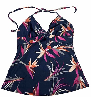 Hapari Tankini Swim Top Blue Floral Women s Size 12-14 Large Halter