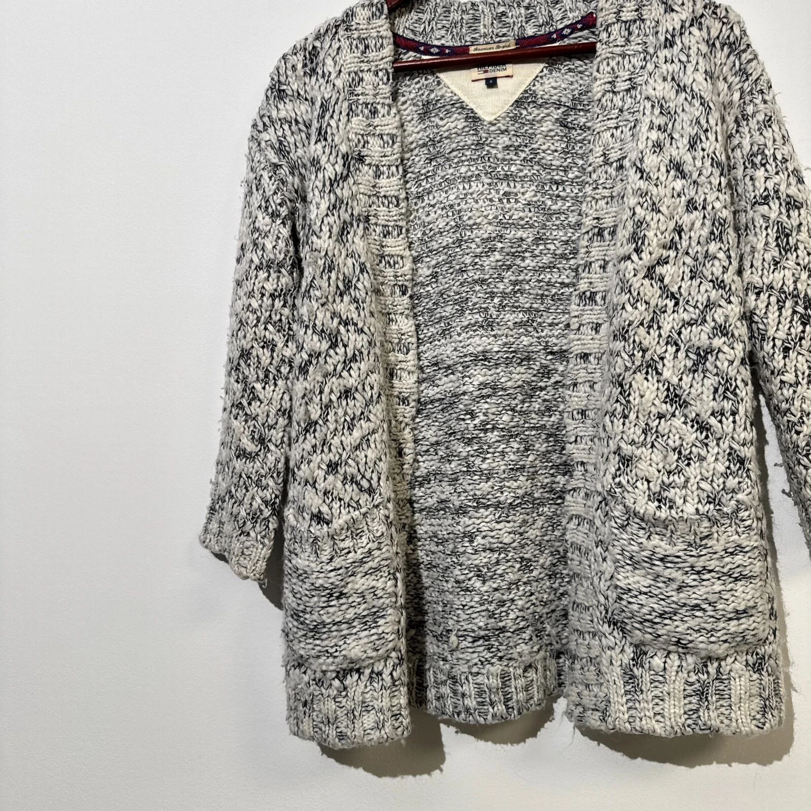 GUCCI Maglione donna vintage Tommy Hilfiger bianco grigio lana taglia S vestibilità regolare