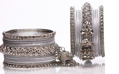 Indian Ethnic Silver Color Bangles Handcrafted Traditional Jewelry