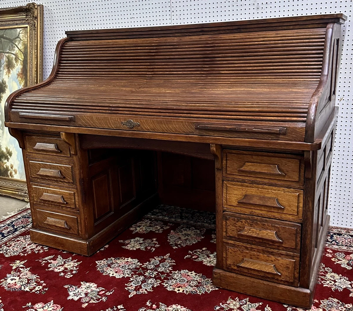Golden oak roll clearance top desk