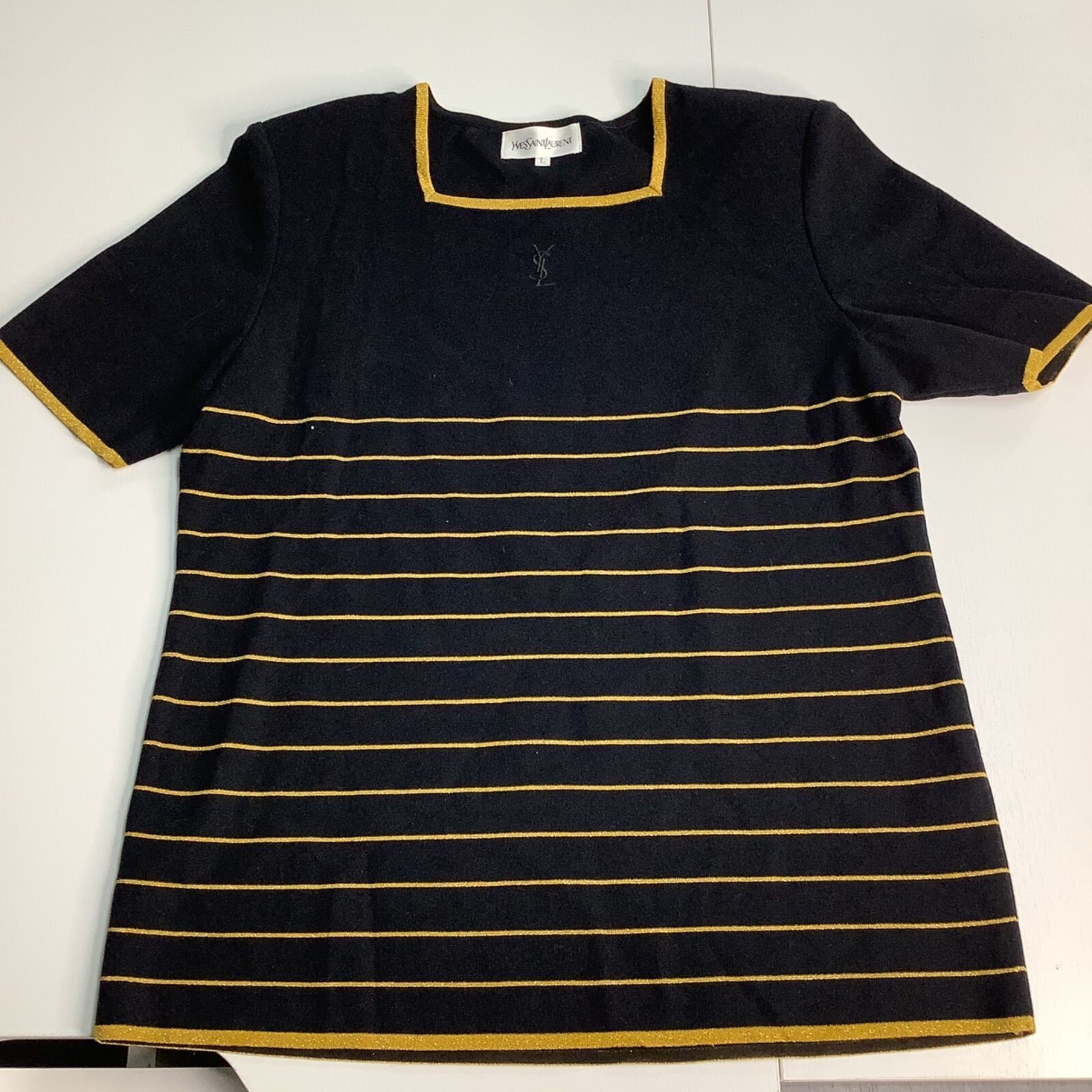Top autentici Yves Saint Laurent vintage YSL a maniche corte lavorati a maglia taglia L