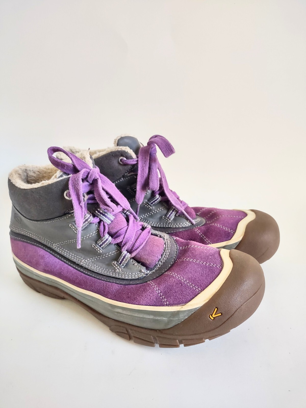 Stivali da neve casual alla caviglia Keen viola grigio pelle scamosciata punta rotonda stringati taglia US 6