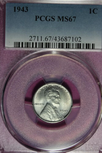 1943 PCGS MS67 LINCOLN STEEL WHEAT CENT-SEE STORE- WW1-- WW2 MEDALS -PCGS COINS