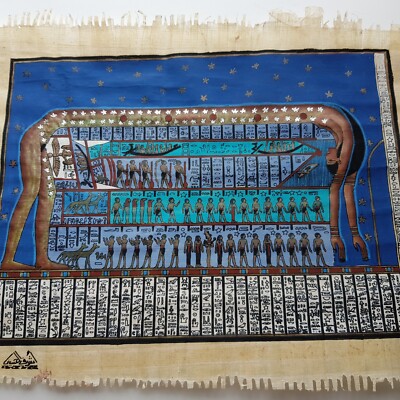Ägyptischer Papyrus Gemälde Kunst Heiroglyphe handbemalt Papier Vintage 40cm Ägypten
