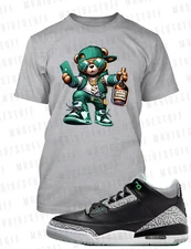 Henny Bear Streetwear  Pro Club Shaka Tee to Match J3 Green Glow Sneaker Hip Hop