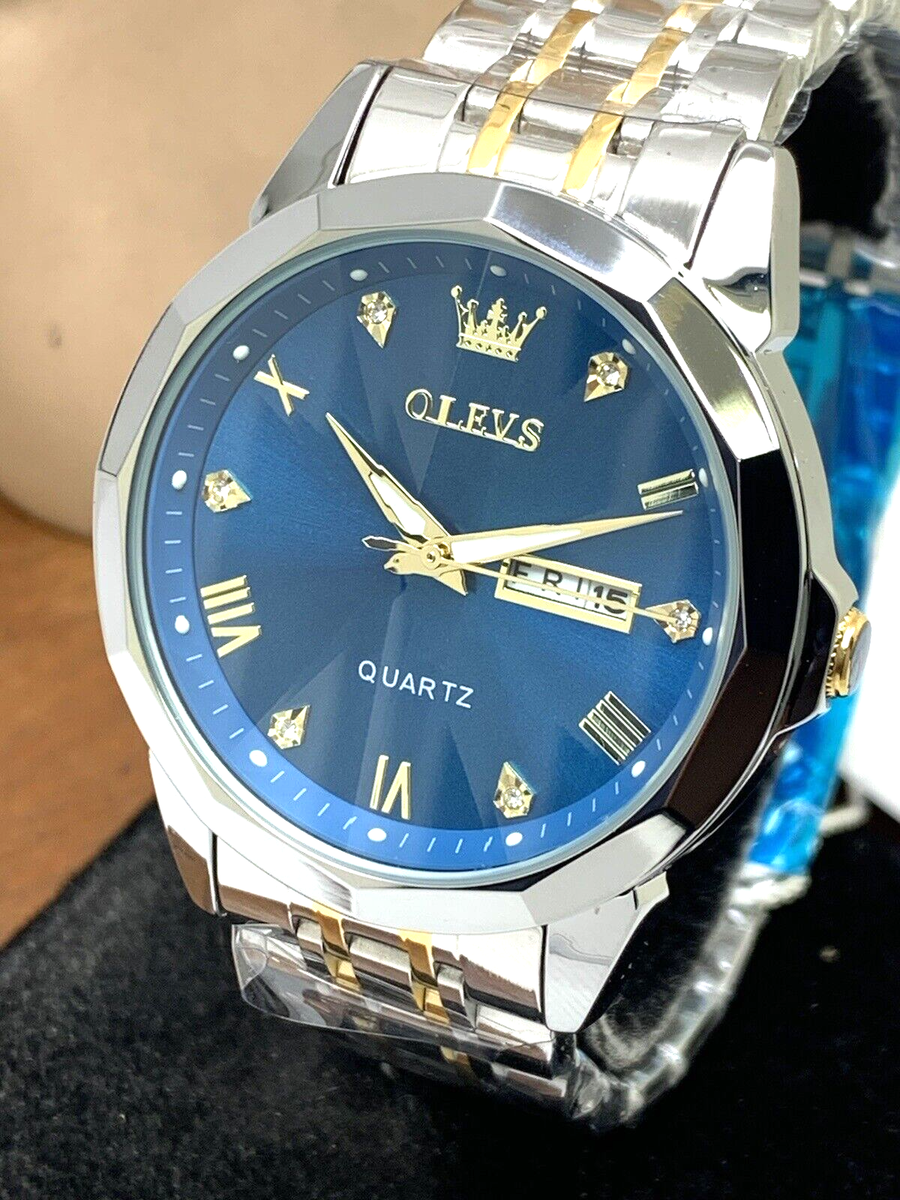 olevs stainless steel watch blue face