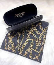 Juicy Couture Black Label Hard Shell Glasses Case  Cleaning Cloth Chain Design