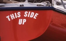 35 MM Color Slides Pro Photo Nautical Red Boat "This Side Up" 1986 #10